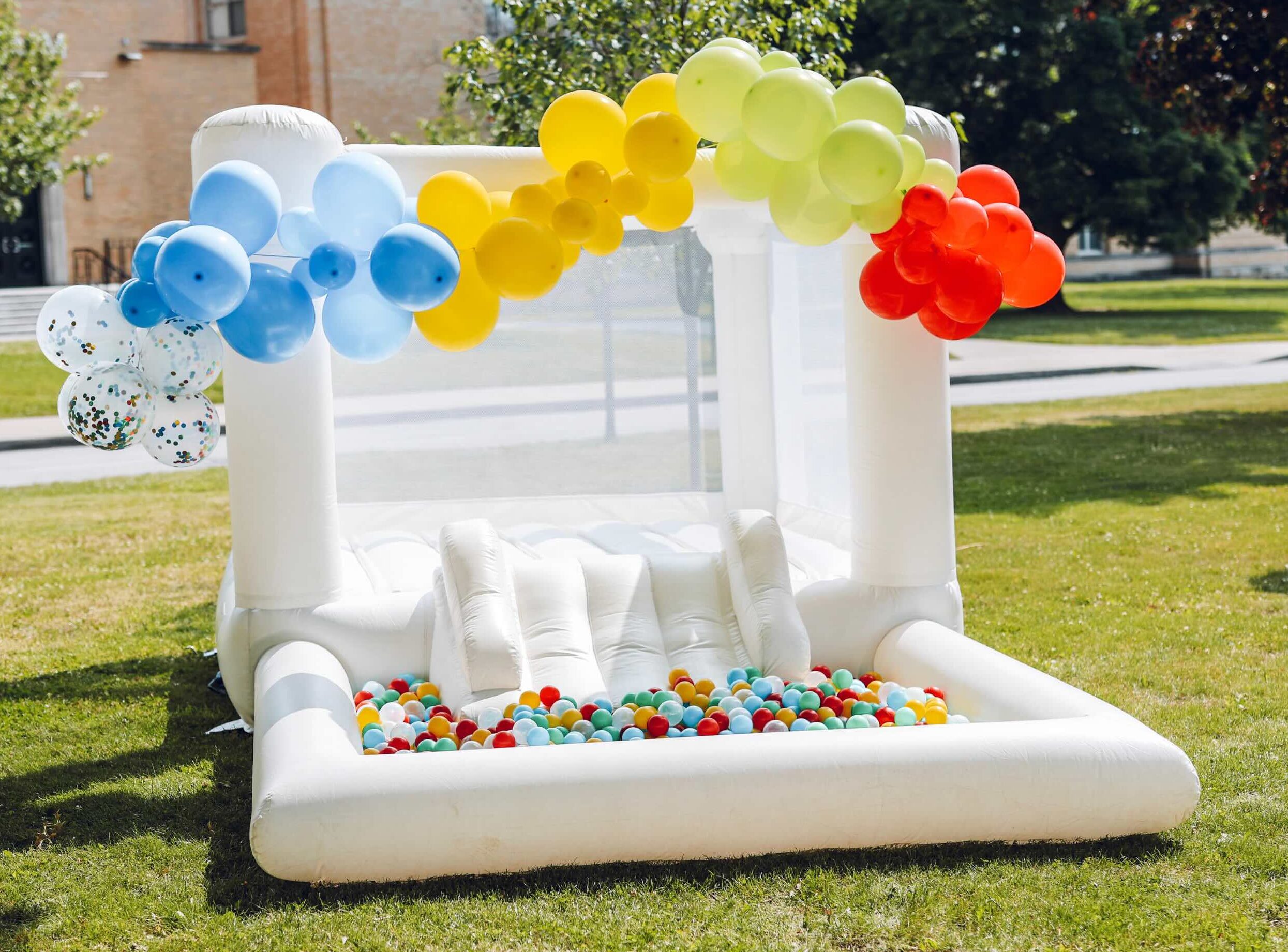 Rory 8x8 white bounce house with ball pit